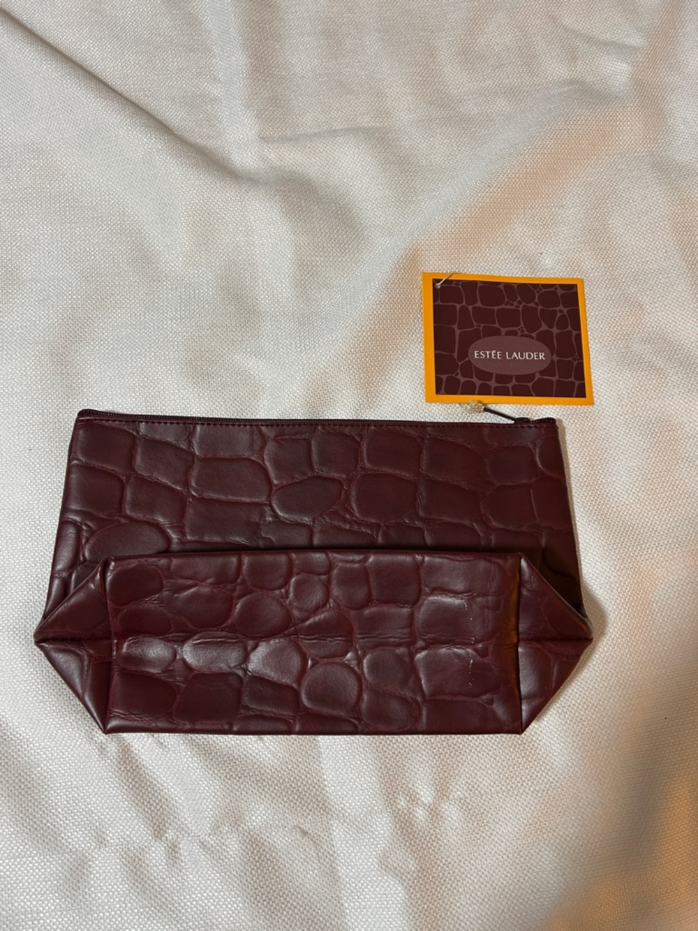 Estee Lauder Croc-Embossed Burgundy Zip Cosmetic Pouch